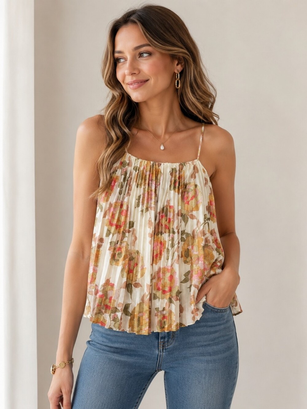 Floral Pleated Women's Top
